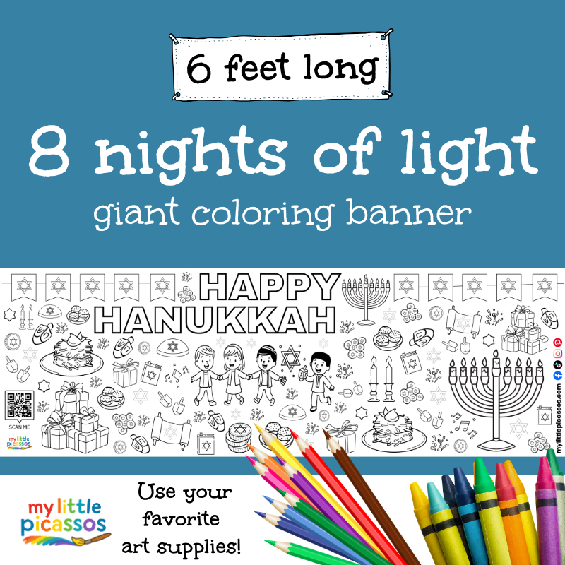 8 nights of light Hanukkah coloring banner