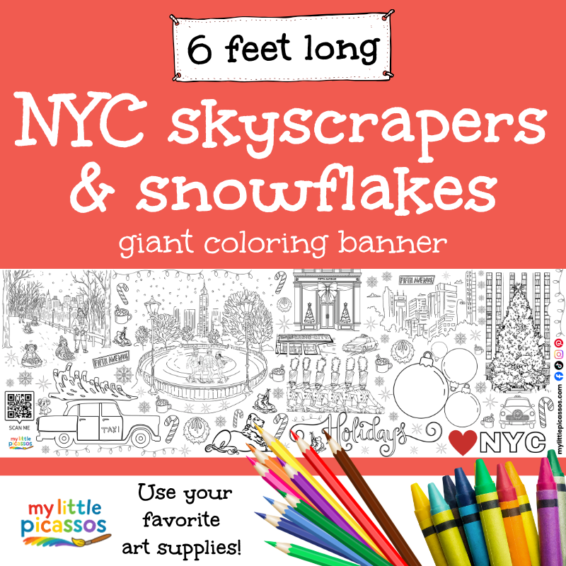NYC Christmas Giant Coloring Banner – Rockefeller Center holiday art activity for families